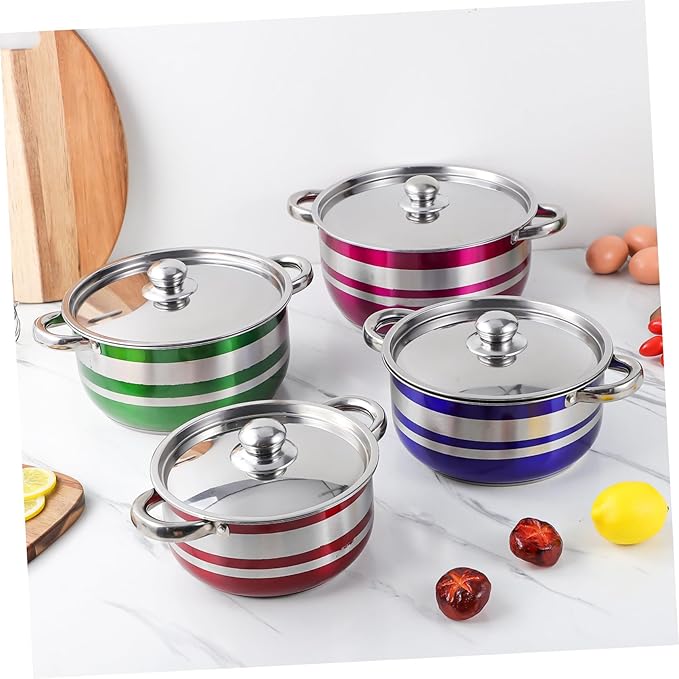 DECHOUS 4pcs Stainless Steel Cooktops Pots Set Nonstick Induction Cookware with Ergonomic Cool-touch Handles Quick Heating Kitchen Essentials for Home Restaurant Outdoor Camping