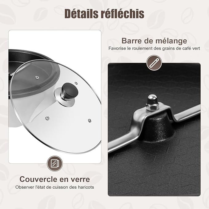 Coffee Roaster Machine for Home Use Electric Coffee Bean Baker Adjustable Temperature 32 to 464℉ 1.1 Pounds Capacity for Cafe Shop Nut Peanut Black Bean Soybeans 110V 800W