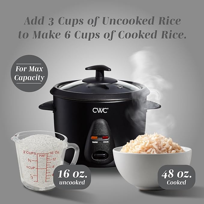 COOK WITH COLOR 6 Cup Rice Cooker 300W - Effortless Cooking and Perfectly Cooks 3 Cups of Raw Rice for 6 Cups of Cooked Rice Black