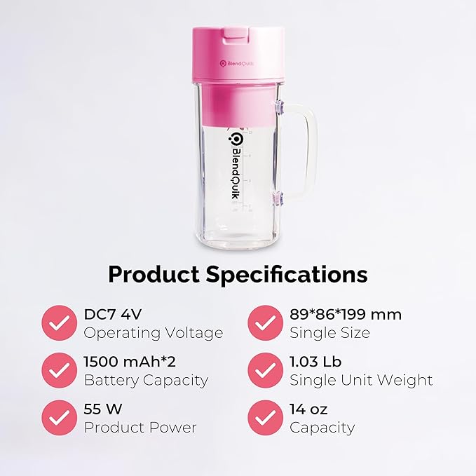 Personal Portable Blender For Shakes &amp Smoothies Leakproof &amp Stylish Portable Mason Jar Shaker Rechargeable Mini Blender with 10-Blade Blending System 14oz Pink