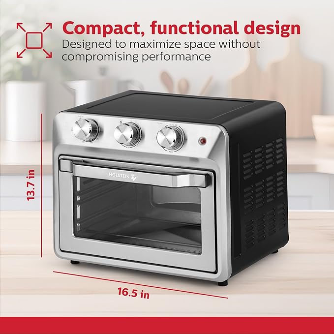 Holstein Housewares 21QT Air Fryer Oven. Multi-Function Countertop Oven for Toast Bake Broil Roast &amp Air Fry with Glass Door Timer &amp Dishwasher Safe Accessories. Large 6 Slice Capacity
