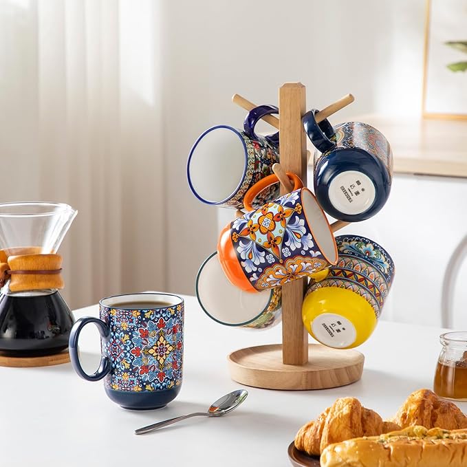 vancasso 12 Pieces Dinnerware Sets Plates and Bowls Set Porcelain Dishes Set for 4 and Boho Coffee Mugs Set of 6 14 oz Ceramic Mugs with Handle