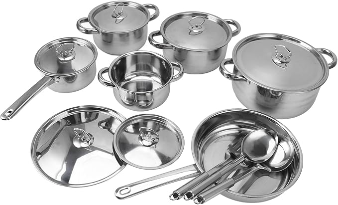 Stainless Steel Kitchen Cookware Set with Soup Pots and Saute Pans Complete Cooking Solution for Home Chefs Modern Design Heat Handles Easy to and Maintain