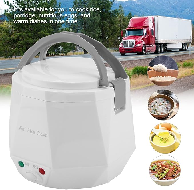 24V 1.6L Multifunctional Electric Rice Cooker Mini Travel Food Steamer Portable Meal Heater Food Warmer for Both Home And Trucks To Cook Rice Porridge Nutritious Eggs Warm Dishes (White)