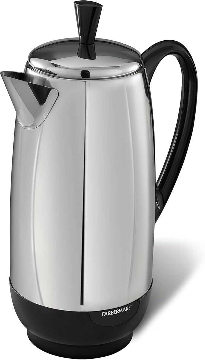 Farberware 12 Cup Electric Coffee Percolator Coffee Maker with Stainless Steel Basket Automatic Keep Warm No-Drip Spout