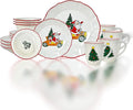 DOMINI 16-Piece Christmas Ceramic Kitchen Dinnerware Set Service for 4 Porcelain Dishes Dinner Set with Dinner Plates Dessert Platescups and Pasta BowlsRound-White Christmas