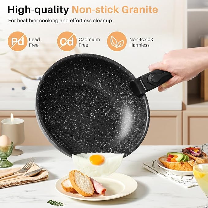 Pots and Pans Set Non Stick 12 Pcs Cooking Pot Kitchen Set with Frying Pans and Sauce Pans Dishwasher and Oven Safe PFAS PFOA PFOS Free Black