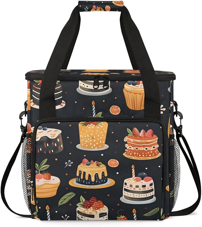 Delicious Cakes Coffee Maker Travel Bag for Keurig K-Mini/K-Mini Plus Insulated Waterproof Tote with Pockets for K-Cup Portable Single-Serve Brewer Case