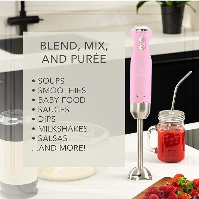 Westinghouse Hand Blender - 5-Speed Immersion Blender with Turbo Function Stainless Steel Blades &amp Rod 500W Power Detachable Easy Clean Design Best for Smoothies &amp Soups - Retro Appliance