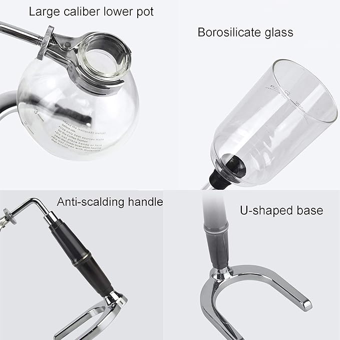 Hand Siphon Coffee Maker PotSiphon Glass PotTea Siphon PotVacuum Coffee Maker GlassSiphon Coffee Makerfor Brewing Coffee and Tea with Extended Handle