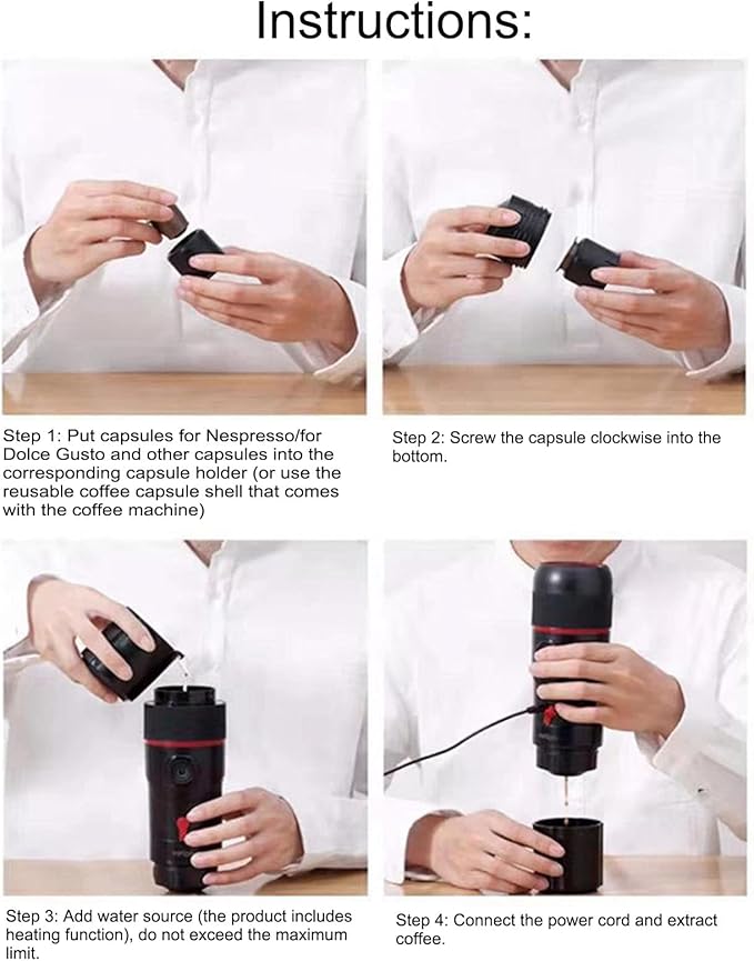 Tyenaza Coffee Maker Portable Home Car Dual Use Self Heating Coffee Maker for Outdoor Travel USB/Cigarette Lighter for Kitchen Office Coffee Shop