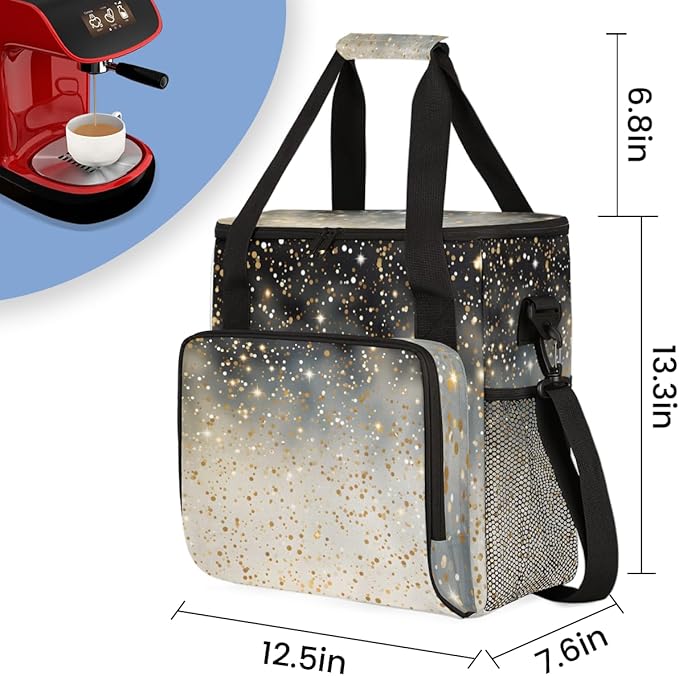 Glitter Coffee Maker Carrying Bag Black Gold Neon Travel Storage Bag Compatible with K-Mini or K-Mini Plus Single Serve Coffee Brewer Carrying Case with Multiple Pockets &amp Shoulder Strap