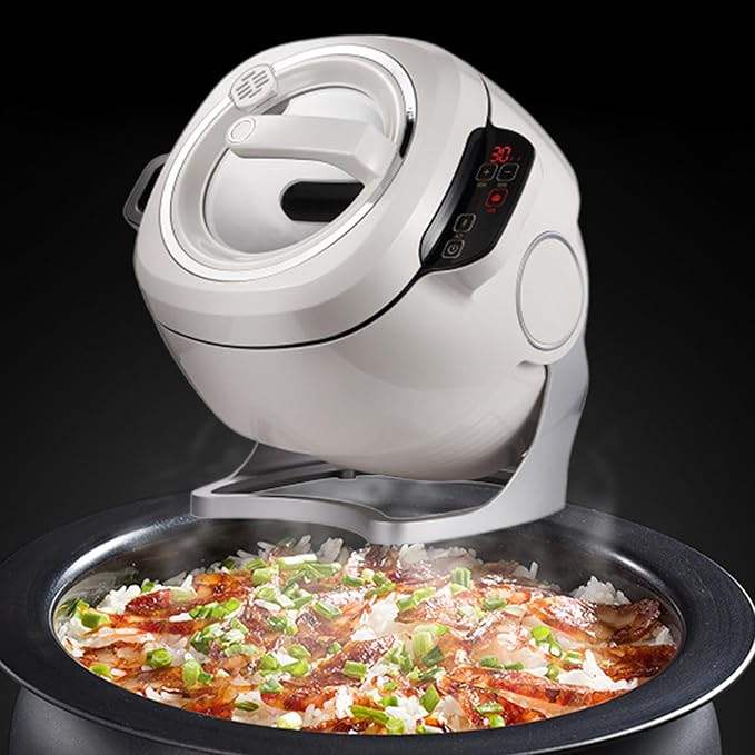 Portable Automatic Stir Fry Cooker Auto Cooking Wok Fried Rice Machine with Visual Pot Lid 360° Automatic Rotation Touch Panel Cooker Robot for Home Restaurant