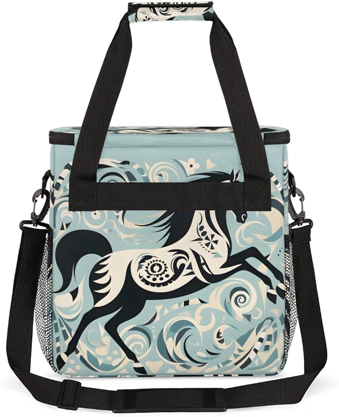 Boho Horse Coffee Maker Carrying Bag Abstract Horse Travel Storage Bag Compatible with K-Mini or K-Mini Plus Single Serve Coffee Brewer Carrying Case with Multiple Pockets &amp Shoulder Strap