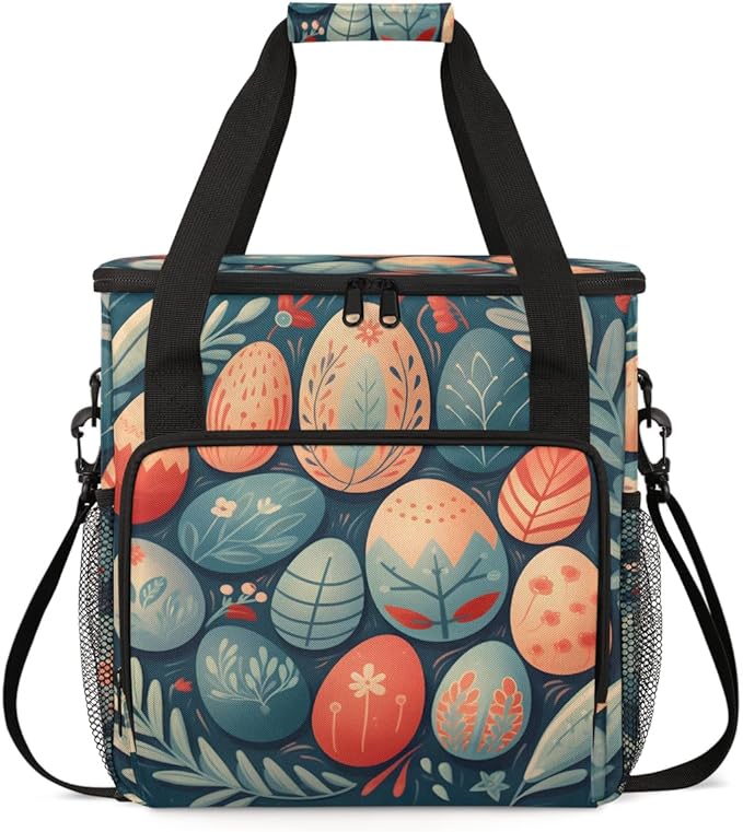 Boho Floral Coffee Maker Carrying Bag Easter Egg Travel Storage Bag Compatible with K-Mini or K-Mini Plus Single Serve Coffee Brewer Carrying Case with Multiple Pockets &amp Shoulder Strap