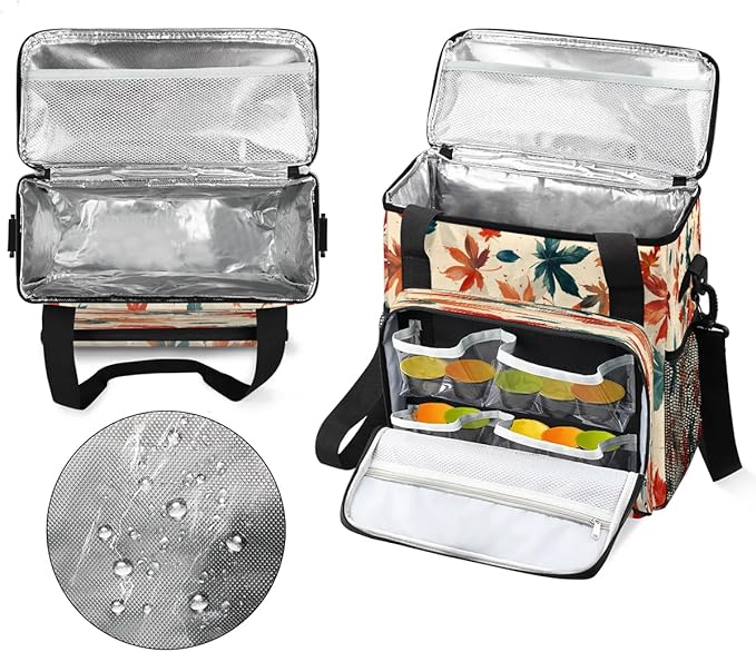 Maple Leaves Print Coffee Maker Carrying Bag Compatible with K-Mini or K-Mini Plus Portable Single Cup Coffee Maker Case with Pockets for K Cup Pods