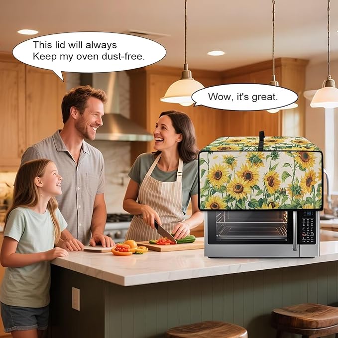 Dust-proof Toaster Oven Heat-Resistant Air Fryer Microwave Cover with Top Handle Side Pockets Protects Elevate Kitchen Style While Protecting Appliances Sunflower Theme