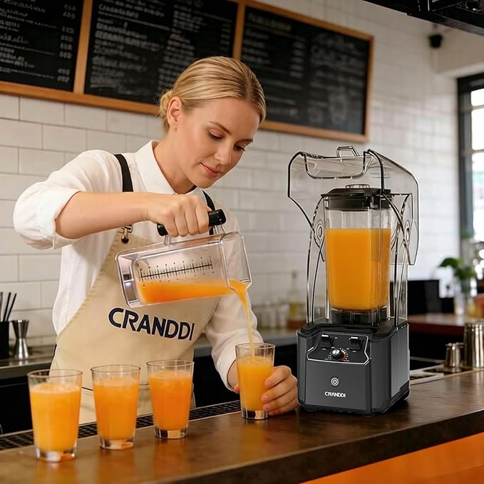 CRANDDI Commercial Quiet Blender 2200 Watt Professional Countertop Blender with 80oz Pitcher Built-in Pulse &amp 15-speeds Control Smoothie Blender for Commercial and Home K90 Grey