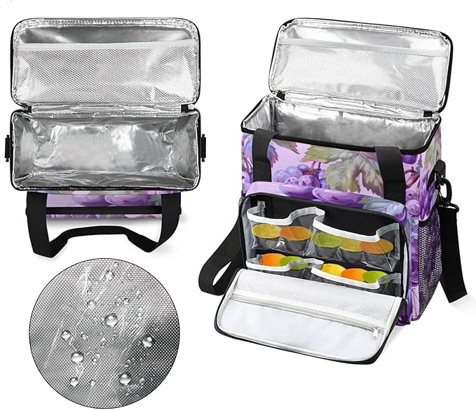 Grape Print Coffee Maker Travel Bag for Keurig K-Mini/K-Mini Plus Insulated Waterproof Tote with Pockets for K-Cup Portable Single-Serve Brewer Case