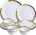 Luxury 12-Piece white Dinnerware Set with Gold Rim for 4Elegant White bone china Porcelain Plates &amp Bowls Microwave and Dishwasher Safe Chip Resistant Fine Dining Set