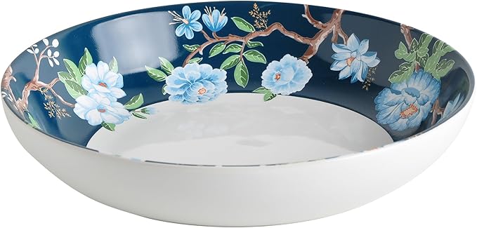 222 Fifth 12-Piece Porcelain Dinnerware Set for 4 Luxury White &amp Bohemian Blue Plates and Bowls Set Glossy Ceramic Dish Set with Detailed Floral Microwave &amp Dishwasher Safe Dishes Nighting