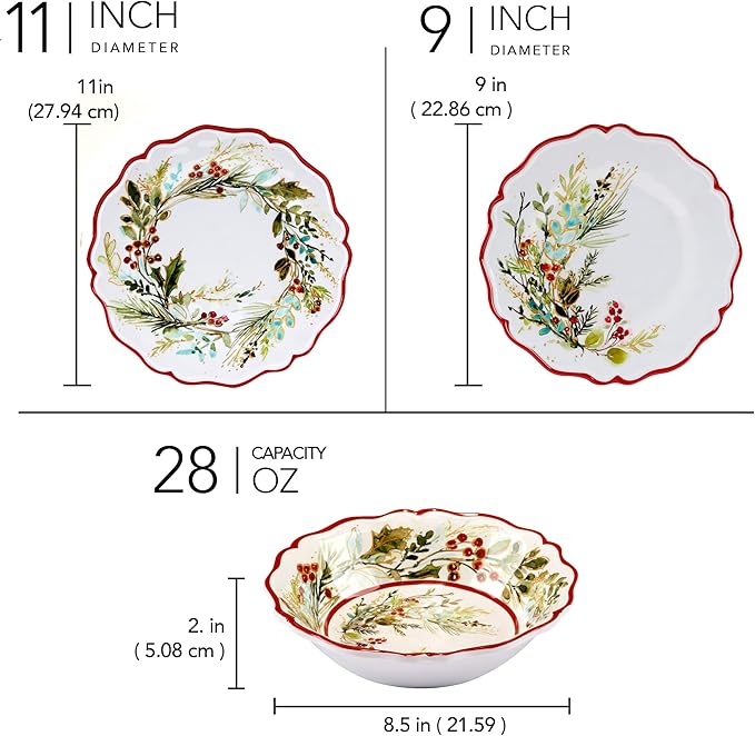Certified International Christmas Gatherings 12 pc Melamine Dinnerware Set Service for 4