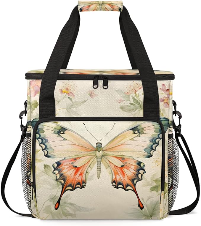 Retro Butterfly Coffee Maker Carrying Bag Cute Butterfly Travel Storage Bag Compatible with K-Mini or K-Mini Plus Single Serve Coffee Brewer Carrying Case with Multiple Pockets &amp Shoulder Strap