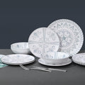 Melamine Dinnerware Set12pcs Embossed Plates and Bowls Sets Plastic Dinnerware Dishes Set for 4 Lightweight Unbreakable Dishwasher SafeWhite&ampGrey