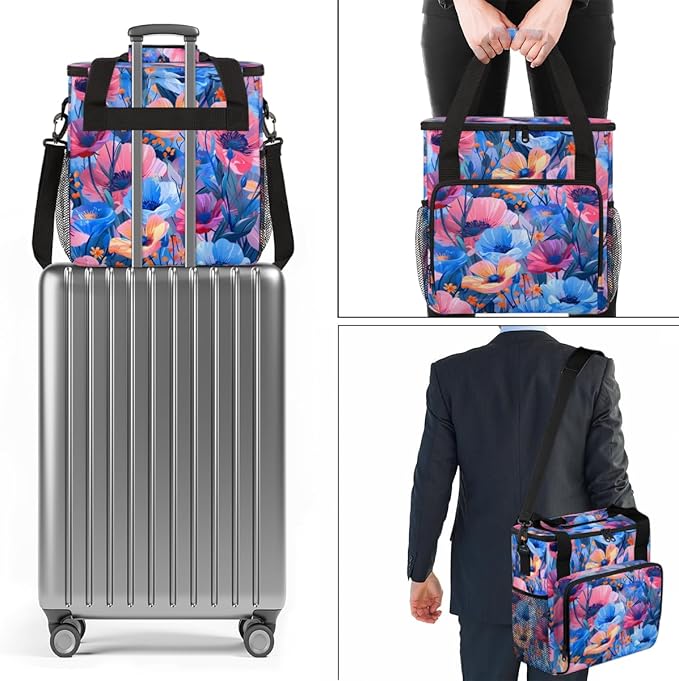 Radiant Flower Coffee Maker Carrying Bag Portable Travel Storage Tote Bag Compatible with K-Mini or K-Mini Plus Single Serve Coffee Brewer Carrying Case with Multiple Pockets &amp Shoulder Strap