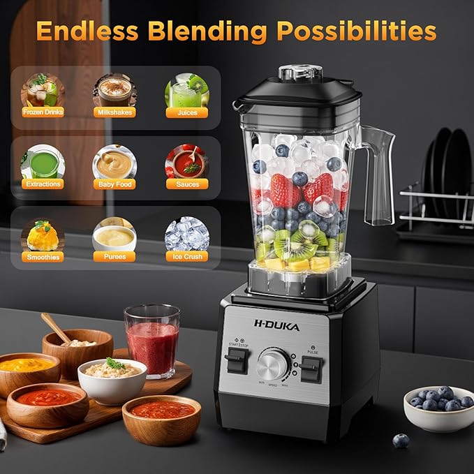 Blender Countertop Blenders for Kitchen with 64oz Pitcher Powerful 25000 PRM Blender for Smoothies Ice Crushing Frozen Fruits Milkshakes Pulse Function Self-Cleaning (Silver Black)