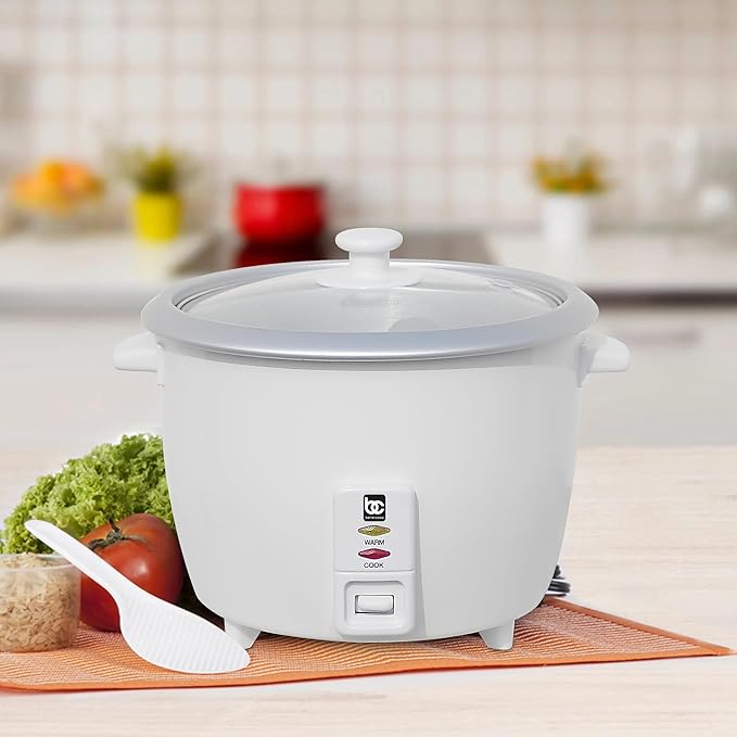 Bene Casa Rice Cooker with glass lid10-Cup Dishwasher safe rice cooker with auto cut off steamer rice maker with keep warm facility.
