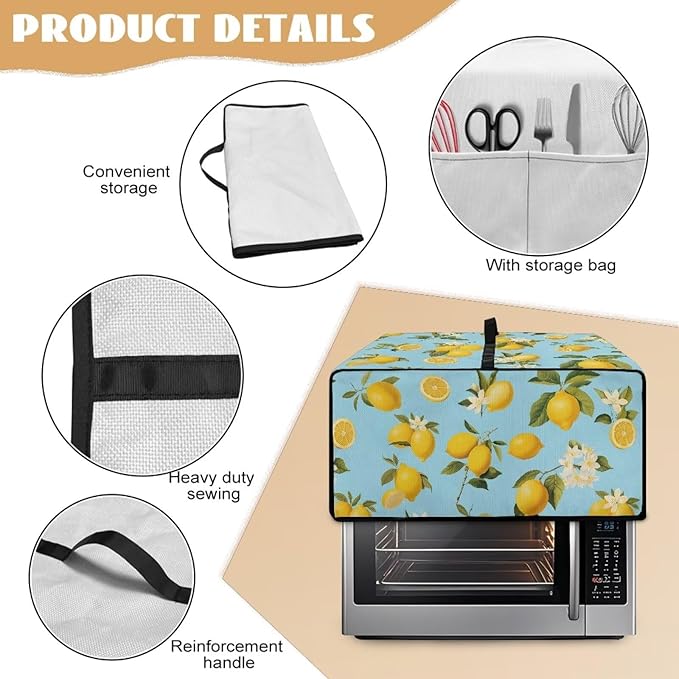Doojoayie 8 Slice Toaster Oven Covers for Kitchen Counter Toaster Cover 22.5x18.5x 13 Small Appliance Dust Protector Kitchen Decoration Gifts for Women Lemen Print