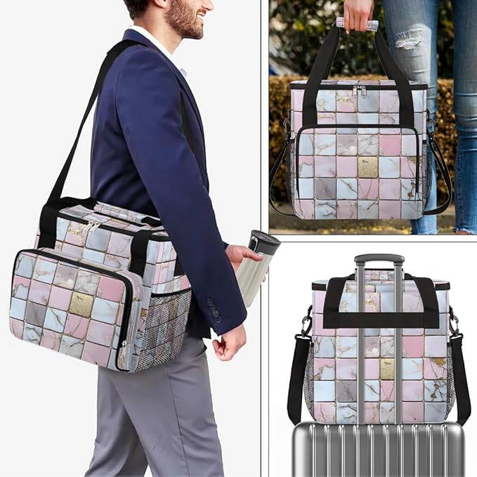 Marble Lattice Coffee Maker Carring Bag Travel Carrying Storage Tote Bag Compatible with Keurig K-Mini or K-Mini Plus Portable Single Serve Coffee Brewer Case with Pockets for K-cup Pods