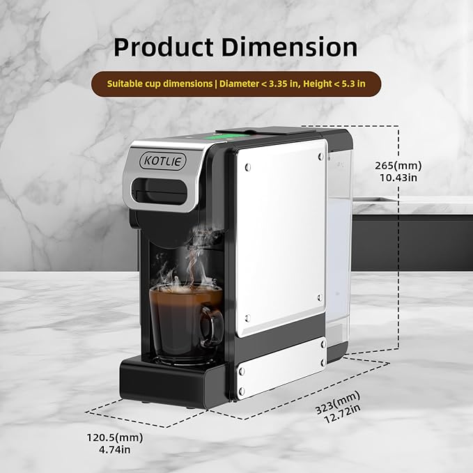KOTLIE 4-in-1 Espresso Capsule Coffee Machine Single Serve Coffee Maker for K*cup/Nes/DG/Ground Coffee 19Bar 1LST-550(silver)
