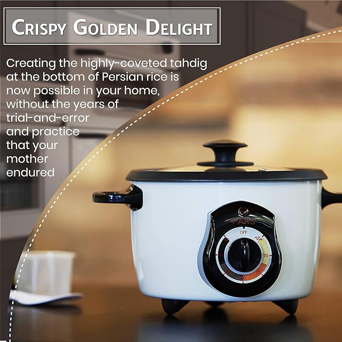 Pars Automatic Persian Rice Cooker - Tahdig Rice Maker Perfect Rice Crust 5 Cup