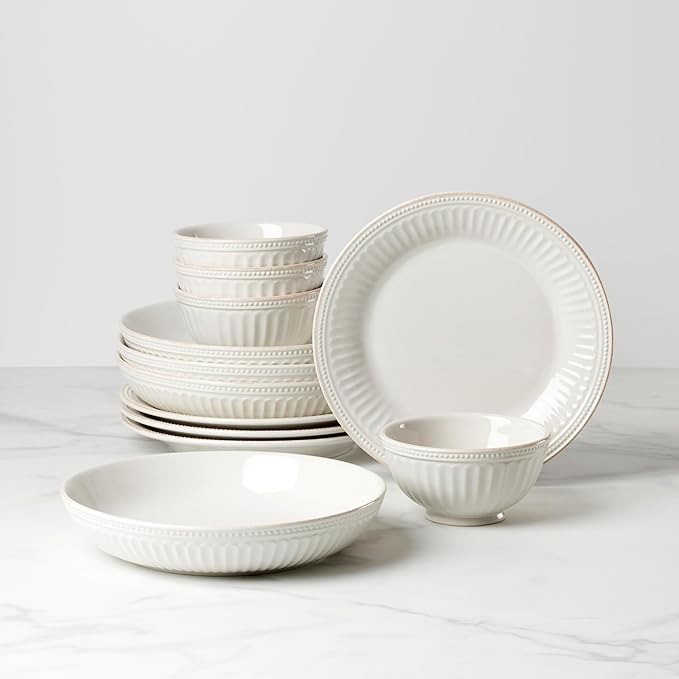 Lenox 897388 French Perle Groove 12-Piece Dinnerware Set Service For 4