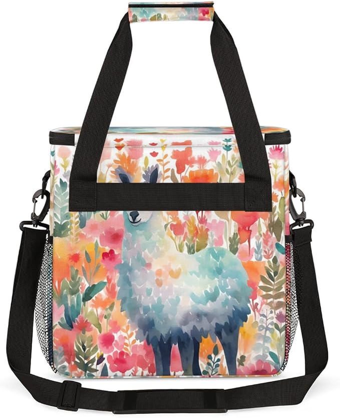 Alpaca Flower Coffee Maker Carrying Bag Portable Travel Storage Tote Bag Compatible with K-Mini or K-Mini Plus Single Serve Coffee Brewer Carrying Case with Multiple Pockets &amp Shoulder Strap
