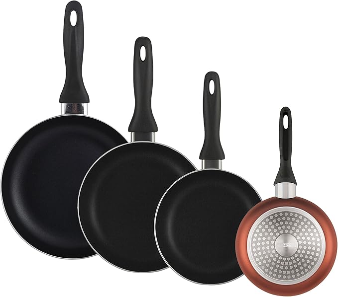 Well Home Set of 4 Pans Diameter 16 Diameter 20 Diameter 24 Diameter 28 cm Made of Pressed Aluminium in Metallic Bronze