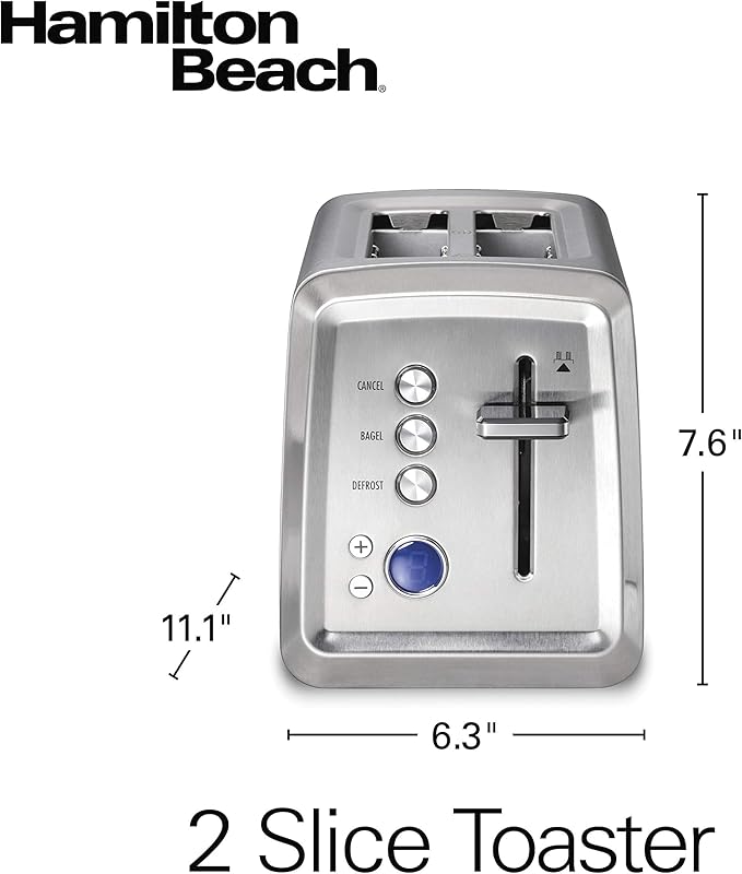 Hamilton Beach 2 Slice Toaster with Extra-Wide Slots Bagel Setting Toast Boost Slide-Out Crumb Tray Auto-Shutoff &amp Cancel Button Digital with Defrost Function Stainless Steel (22796)