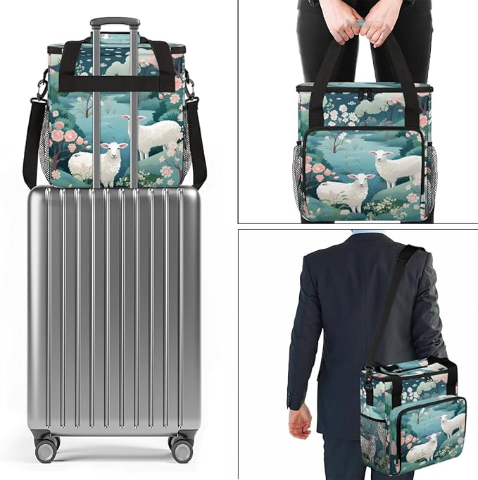 Sheep Flowers Coffee Maker Carrying Bag Portable Travel Storage Tote Bag Compatible with K-Mini or K-Mini Plus Single Serve Coffee Brewer Carrying Case with Multiple Pockets &amp Shoulder Strap