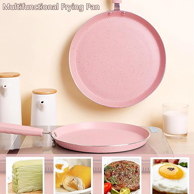 JUSTUP Nonstick Frying Pan Set3 Piece Pots and Pans Set NonstickPink Kitchen Cookware Sets with Non Stick Pan Coating10 Inch8 Inch and 6 Inch Non Stick Cooking Set Suitable for All Stoves (Pink)