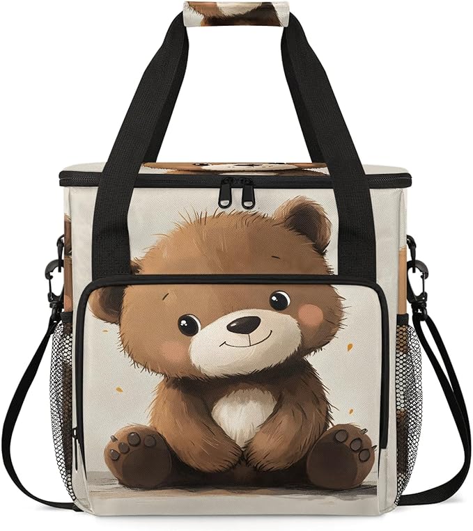 Brown Coffee Maker Travel Bag Bear Insulated Grocery Bag Travel Picnic Leakproof Cooler Bags With Shoulder Strap