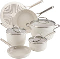 KitchenAid Hard Anodized Ceramic Induction Nonstick Pots and Pans with Saucepans Frying Pans Stockpot and Lids Dishwasher Safe 9 Piece Cookware Set with Stainless Steel Handles - Porcelain White