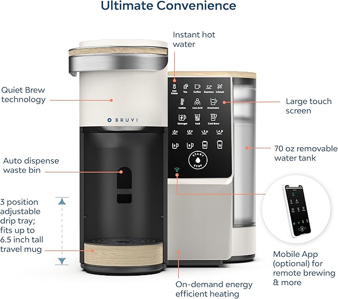 BRUVI The Dark Roast Bundle | Gen 3 Single-Serve Coffee System | Cream Color | Includes 20 Dark Roast Coffee and Espresso B-Pods