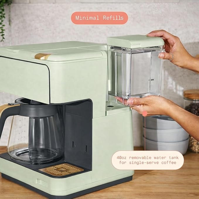 Multi Brew Coffee Maker with Single Serve and Carafe Brewing Options for Countertop Home Use (Sage Green)