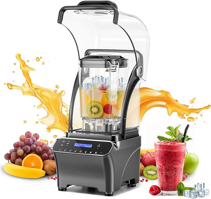 2200W Professional Quiet Blender with LCD Display 1.8L Ice Crushing Jug Commercial-Grade Motor 6-Speed Touch Control &amp Overload Protection for Smoothies Ice Frozen Drinks Silver