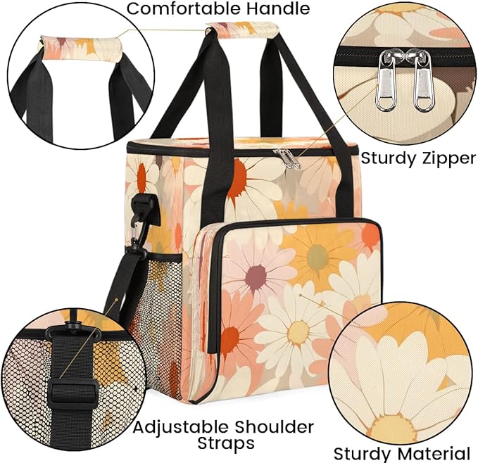 Daisy Flower Abstract Coffee Maker Travel Bag for K-Mini or K-Mini Plus Single Serve Coffee Brewer Portable Storage Tote Case for Tarvel