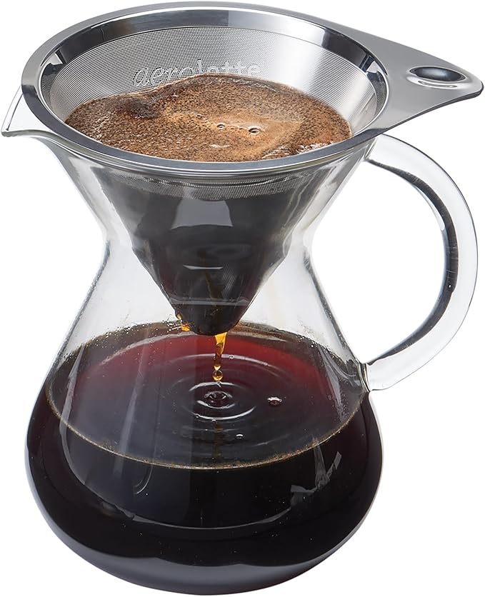 aerolatte Drip Coffee Brewer and Microfilter Borosilicate Glass and 18/8 Stainless Steel 2-Servings 12-Ounce Capacity