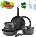 Pots and Pans Sets Non Stick 5/11PCS Ceramic Cookware Sets with Detachable Handle Space-Efficient Dishwasher Nonstick Cooking Set for Kitchen with All Stovetops (Black-5PCS)