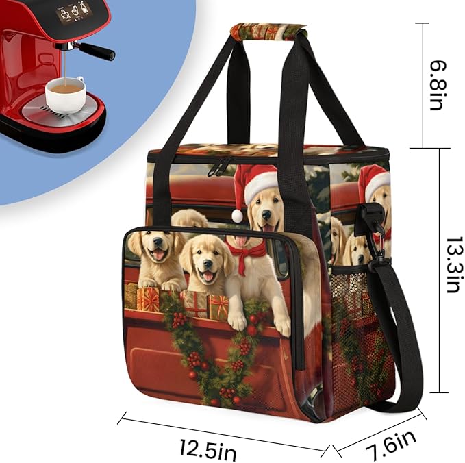 Christmas Puppy Coffee Maker Carrying Bag Portable Travel Storage Tote Bag Compatible with K-Mini or K-Mini Plus Single Serve Coffee Brewer Carrying Case with Multiple Pockets &amp Shoulder Strap